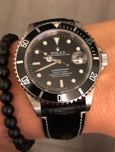 rolex black leather band